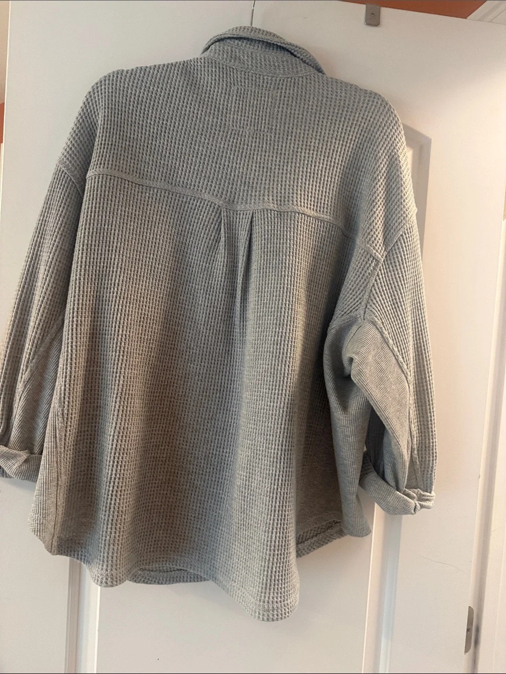 aerie Waffle-Knit Shacket in gray